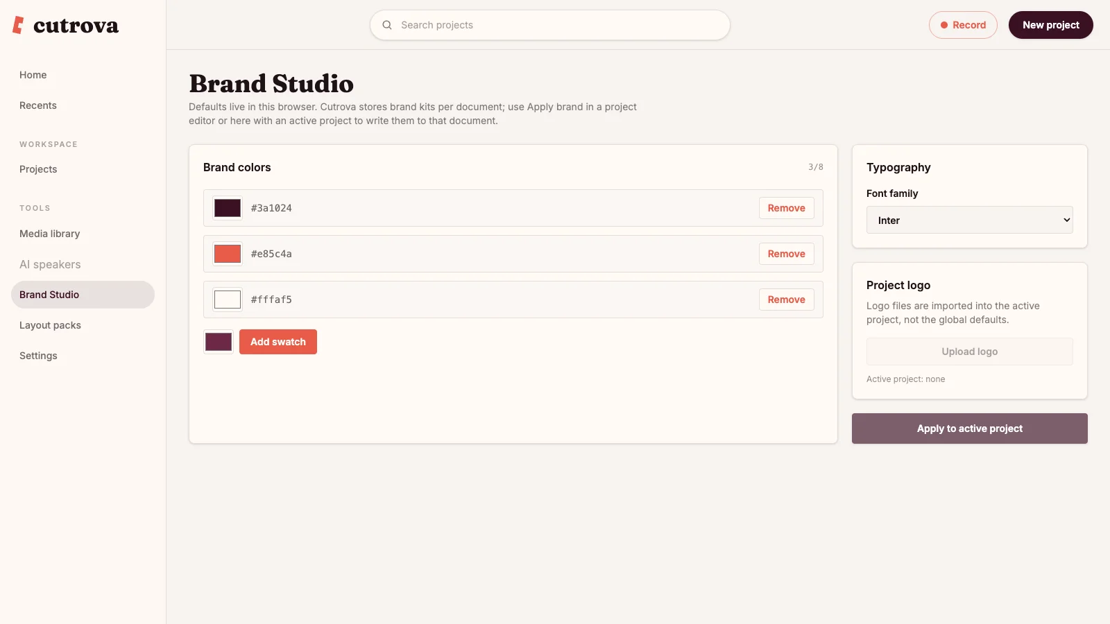 Cutrova Brand Studio with brand colors and typography